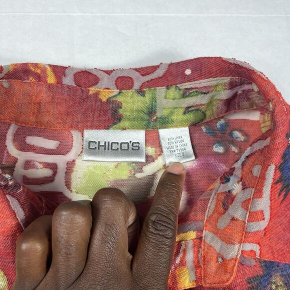 Chicos Art To Wear Button Down Shirt 3/4 Sleeve Eclectic Casual Boho Top 2 LARGE - Picture 5 of 11